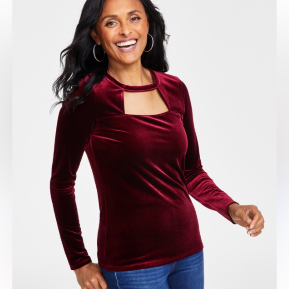 Inc Elegant Velvet cut out Burgundy Top size M whimsigoth , holiday NWOT